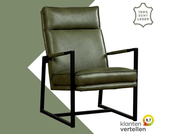 Leren fauteuil Square - Granada Moss (olijf/groen), Huis en Inrichting, Fauteuils, 50 tot 75 cm, 75 tot 100 cm, Nieuw, Leer, Ophalen of Verzenden