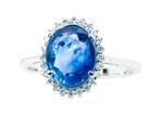 Ring - 14 karaat Witgoud, Levendig Koninklijk Blauw, Sieraden, Tassen en Uiterlijk, Ringen, Nieuw