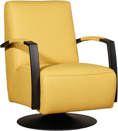 Gele leren industriële draaistoel - staal zwart frame met sc, Huis en Inrichting, Fauteuils, 50 tot 75 cm, 75 tot 100 cm, Nieuw