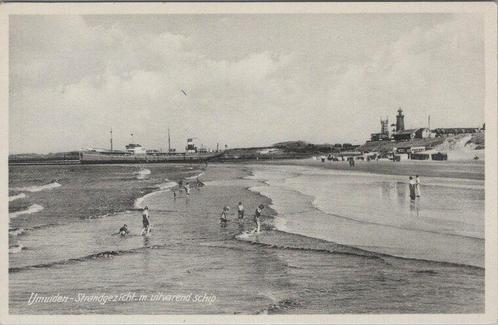 IJMUIDEN - Strandgezicht m. uitvarend schip, Verzamelen, Ansichtkaarten | Nederland, Verzenden