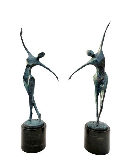 sculptuur, Modernist ensemble - 54 cm - Brons, Marmer, Antiek en Kunst, Curiosa en Brocante