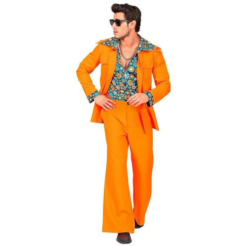 Disco 70S Kostuum Oranje Heren Bloemen, Kleding | Heren, Carnavalskleding en Feestkleding, Nieuw, Verzenden