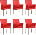 Set van 6 Rode leren moderne eetkamerstoelen - Toledo Leer D, Huis en Inrichting, Overige kleuren, Nieuw, Leer, Ophalen of Verzenden
