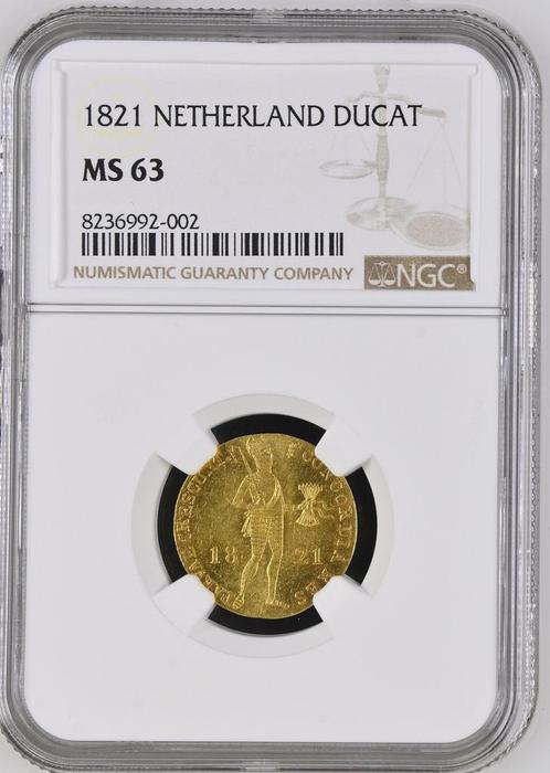 Gouden Dukaat 1821 Utrecht MS63 NGC (pop 2/1), Postzegels en Munten, Munten en Bankbiljetten | Verzamelingen, Munten, Verzenden