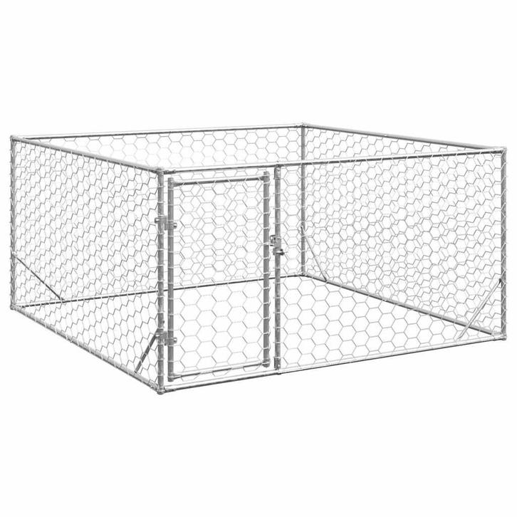 vidaXL Hondenhok voor buiten met deur 2x2x1 m gegalvaniseerd, Dieren en Toebehoren, Hondenhokken, Nieuw, Verzenden