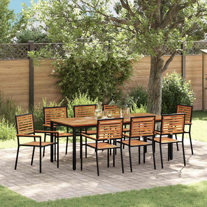vidaXL Tuin Eetset 9 pcs Zwart poly rattan, Tuin en Terras, Tuinstoelen, Nieuw, Rotan, Verzenden