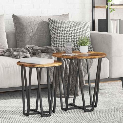 vidaXL Bijzettafelset 2 pcs Gerookte eik en Zwart 50 x 50 x, Huis en Inrichting, Tafels | Bijzettafels, Nieuw, Verzenden