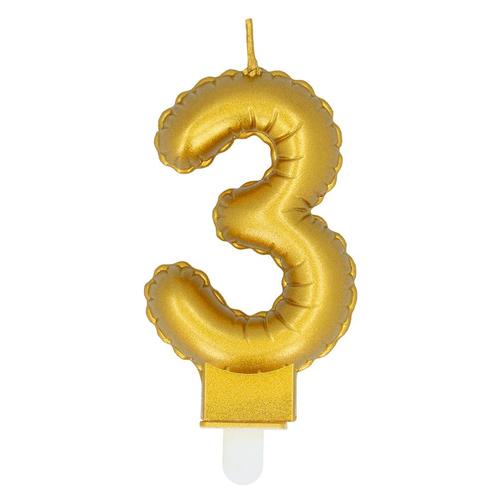 Gouden Kaars 3 Jaar 8cm, Hobby en Vrije tijd, Feestartikelen, Nieuw, Verzenden
