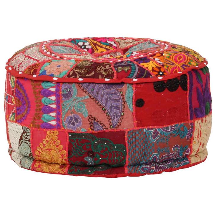 vidaXL Poef patchwork rond handgemaakt 40x20 cm katoen rood, Huis en Inrichting, Banken | Voetenbanken en Poefen, Nieuw, Verzenden
