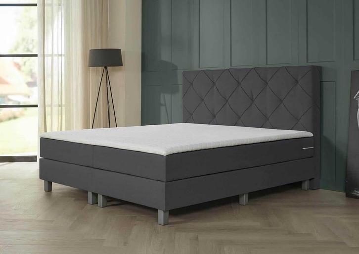ACTIE! Boxspring Porto 140 200 Antraciet, Huis en Inrichting, Slaapkamer | Boxsprings, 140 cm, 200 cm, Grijs, Twijfelaar, Nieuw