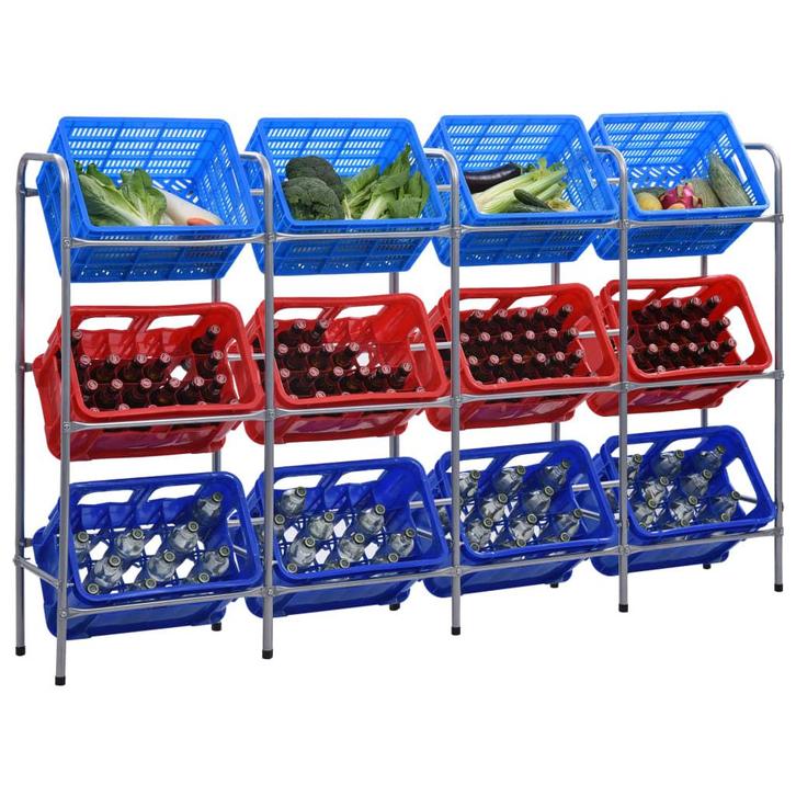 vidaXL Opbergrek voor 12 kratten 190x33x116 cm staal, Huis en Inrichting, Kasten | Stellingkasten, Nieuw, Verzenden