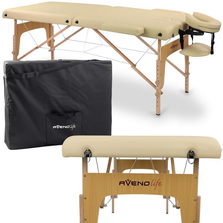 Crème Massagetafel met kussen - 213cm - Draagbaar+Inklapbaar, Sport en Fitness, Massageproducten, Massagetafel, Nieuw, Ophalen of Verzenden