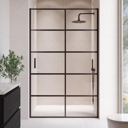 Douchewand Calgary 100 x 190 cm - Met Lijnen - Zwart, Doe-het-zelf en Verbouw, Sanitair, Nieuw, Douche, Verzenden