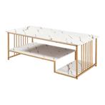 Salontafel Klibro marmerlook wit en goudkleurig 120x60x42 cm, Verzenden, Nieuw