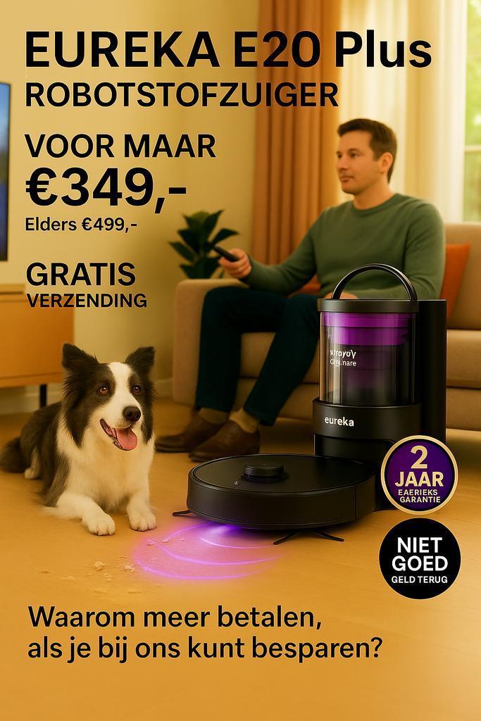 Eureka E20 Plus Robotstofzuiger – Nu tijdelijk €150 Korting!, Witgoed en Apparatuur, Stofzuigers, Minder dan 1200 watt, Nieuw