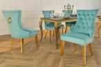 Chesterfield Stoel CASTLE Blauw fluweel gouden, Huis en Inrichting, Stoelen, Ophalen of Verzenden, Nieuw