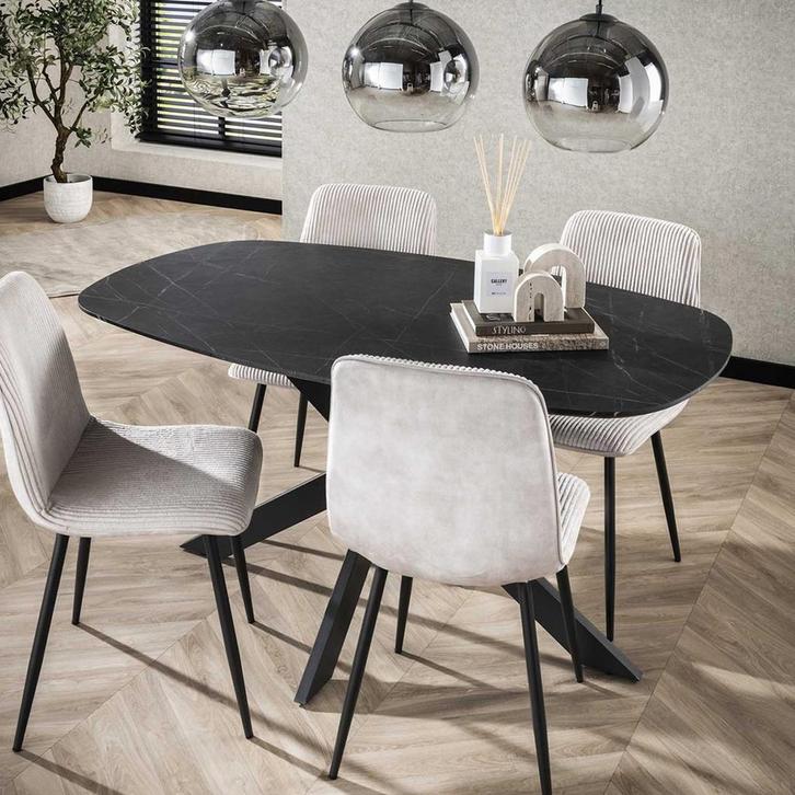 *WOONWINKEL* Marmerlook Eettafel 150 Cm Deens Ovaal, Huis en Inrichting, Tafels | Eettafels, Nieuw, Verzenden