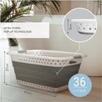 2dekans | Badiona Opvouwbare Wasmand – 36 Liter - Wit/Grijs, Huis en Inrichting, Ophalen of Verzenden, Zo goed als nieuw, Grijs