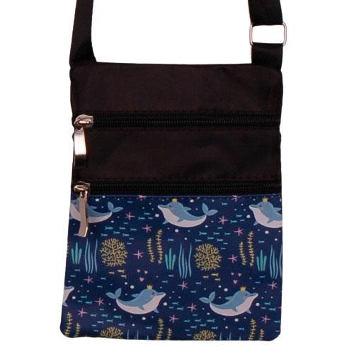 Schoudertasje - Dolfijn Geanimeerd Kroontje Onderwaterleven, Sieraden, Tassen en Uiterlijk, Tassen | Schoudertassen, Zwart, Nieuw