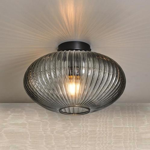 Design Plafondlamp Rond Smokeglas, Huis en Inrichting, Lampen | Plafondlampen, Nieuw, Glas, Metaal, Verzenden
