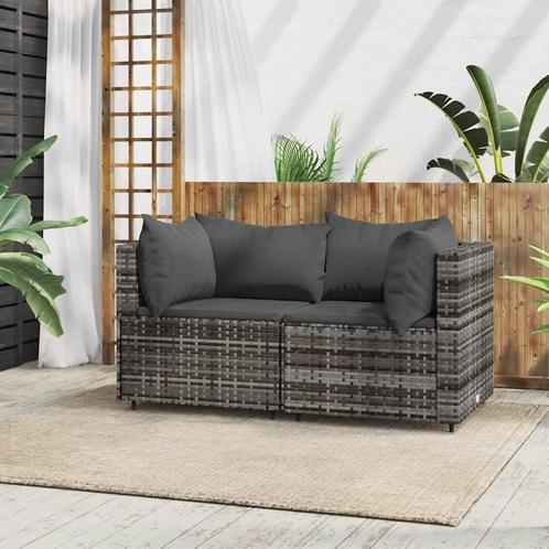 vidaXL Tuinhoekbanken met kussens 2 st poly rattan grijs, Tuin en Terras, Tuinsets en Loungesets, Nieuw, Rotan, Verzenden