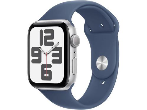 Apple Watch SE (2024), 44mm, GPS, Sportbandje M/L, Zilver, Huis en Inrichting, Woonaccessoires | Overige, Zo goed als nieuw, Verzenden