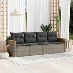 vidaXL 4-delige Loungeset met kussens poly rattan grijs, Tuin en Terras, Verzenden, Nieuw, Rotan, Loungeset