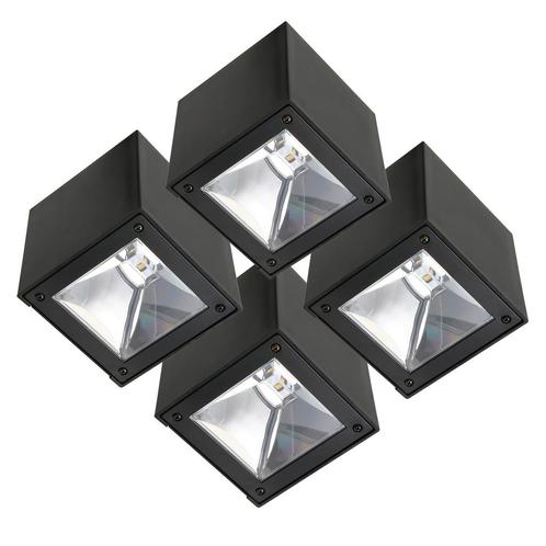 Set 4 stuks LED Solar Cube wandlamp zwart vierkant, Tuin en Terras, Buitenverlichting, Minder dan 50 watt, Nieuw, Kunststof, Wandlamp