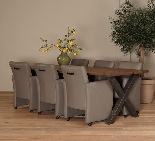 Set van 6 leren eetkamerfauteuil - Toledo Leer Smog - Met ha, Huis en Inrichting, Stoelen, Eén, Overige kleuren, Nieuw, Leer, Ophalen of Verzenden