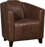 Leren kuipstoel - Vintage Leer Brown - Hout zwart, Huis en Inrichting, Fauteuils, Klassiek, Nieuw, Ophalen of Verzenden, 50 tot 75 cm