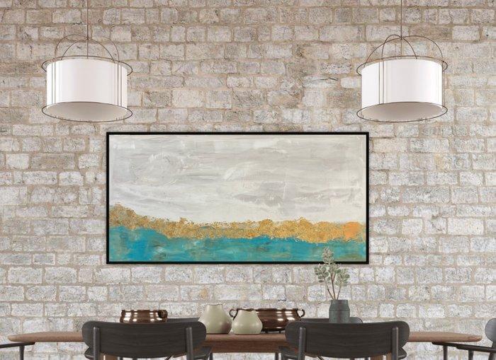 Stefanie Raus - Abstrakte Landschaft Türkis Gold 987 XXL, Antiek en Kunst, Kunst | Schilderijen | Modern