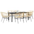 vidaXL 7-delige Tuinset met kussens poly rattan glas bruin, Tuin en Terras, Tuinsets en Loungesets, 6 zitplaatsen, Nieuw, Tuinset