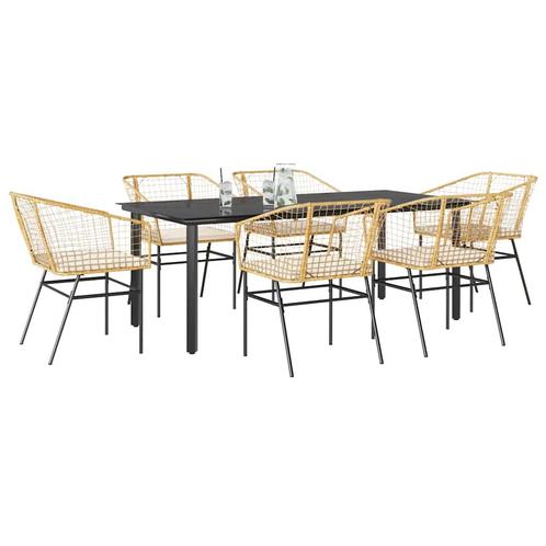 vidaXL 7-delige Tuinset met kussens poly rattan glas bruin, Tuin en Terras, Tuinsets en Loungesets, Tuinset, Nieuw, 6 zitplaatsen