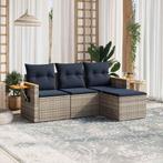 vidaXL 4-delige Loungeset met kussens poly rattan grijs, Verzenden, Nieuw, Rotan, Loungeset