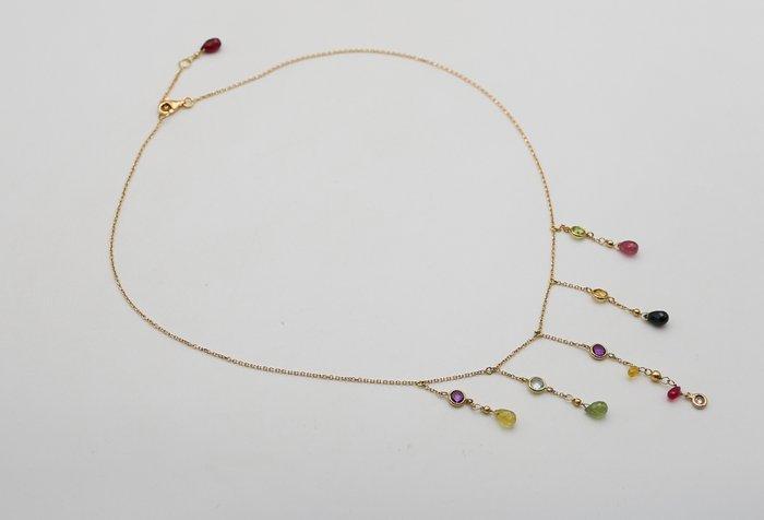 Ketting met hanger - 18 karaat Geel goud Saffier - Amethist, Sieraden, Tassen en Uiterlijk, Antieke sieraden