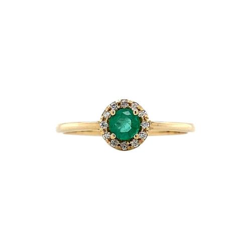 Gouden entourage ring met smaragd en diamant 14 karaat*, Sieraden, Tassen en Uiterlijk, Ringen, Zo goed als nieuw, Goud, Verzenden
