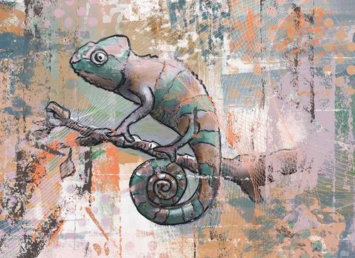 Kleurige kameleon - premium print op Dibond paneel, Huis en Inrichting, Woonaccessoires | Wanddecoraties, Nieuw, Verzenden