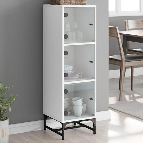 vidaXL buffetkast met glazen deuren 35x37x120 cm wit, Huis en Inrichting, Kasten | Buffetkasten, 25 tot 50 cm, Nieuw, Overige houtsoorten