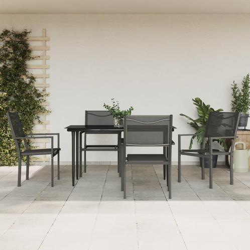 vidaXL 5-delige Tuinset textileen en staal zwart, Tuin en Terras, Tuinsets en Loungesets, Tuinset, Nieuw, 4 zitplaatsen, Rvs, Verzenden