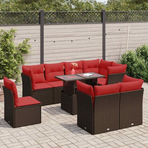 vidaXL 9-delige Loungeset met kussens poly rattan acacia, Tuin en Terras, Tuinsets en Loungesets, Loungeset, Nieuw, Rotan, Verzenden