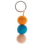 vilten sleutelhanger van 3-vilten balletjes oranje blauw bei, Nieuw, Ophalen of Verzenden