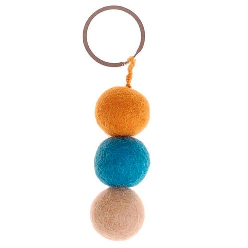 vilten sleutelhanger van 3-vilten balletjes oranje blauw bei, Verzamelen, Sleutelhangers, Nieuw, Ophalen of Verzenden
