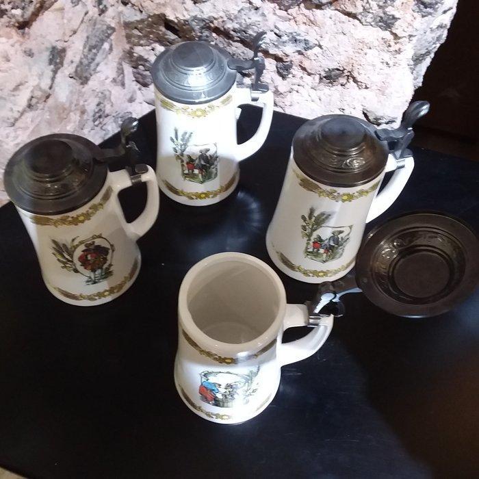 Themacollectie - Keramische bierpullen met deksel van tin. -, Antiek en Kunst, Antiek | Speelgoed