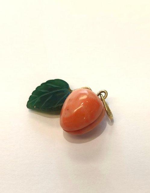 Zonder Minimumprijs - Hanger - 18 karaat Geel goud Koraal -, Sieraden, Tassen en Uiterlijk, Antieke sieraden