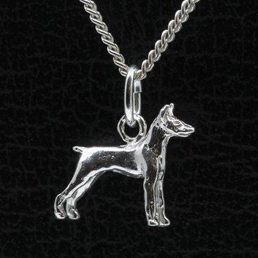 Zilveren Duitse pincher oren gecoupeerd ketting hanger - ..., Sieraden, Tassen en Uiterlijk, Kettinghangers, Verzenden