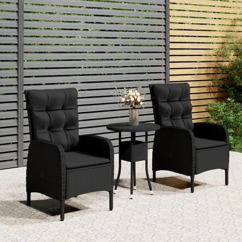 vidaXL 3-delige Bistroset poly rattan zwart, Tuin en Terras, Tuinsets en Loungesets, Nieuw, 2 zitplaatsen, Rotan, Verzenden