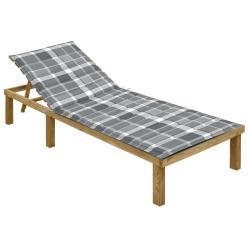 vidaXL Ligbed met grijs geruit kussen geïmpregneerd, Tuin en Terras, Ligbedden, Nieuw, Verzenden
