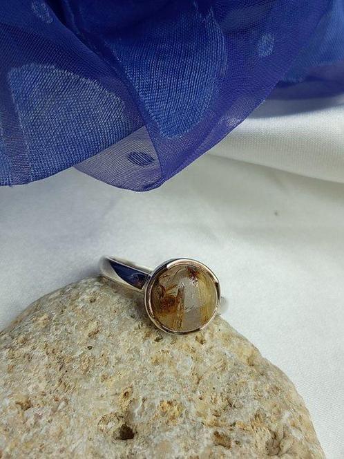 Zilveren ring van 925 met topkwaliteit Rutilated Quartz,, Verzamelen, Mineralen en Fossielen