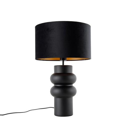 Design tafellamp zwart 17 cm velours kap zwart met goud 35, Huis en Inrichting, Lampen | Tafellampen, Nieuw, 50 tot 75 cm