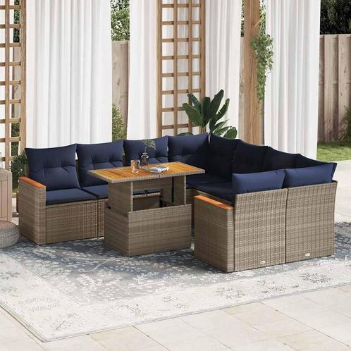 vidaXL 9-delige Loungeset met kussens poly rattan grijs, Tuin en Terras, Tuinsets en Loungesets, Loungeset, Nieuw, Rotan, Verzenden